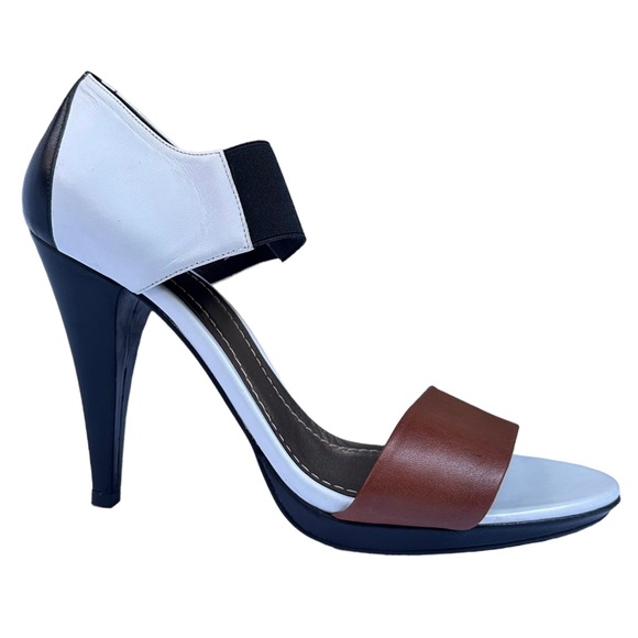 Heeled Sandal Claire Flowers Lizzy Leather White Black Brown Size 10 New Neutral - Picture 13 of 17